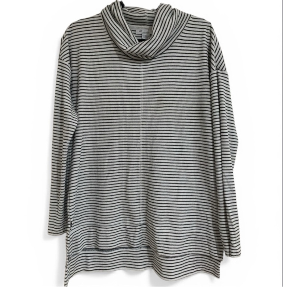 Oversized Cozy Lounging Weekend Hi-Low Black White Stripe Tunic Size Medium